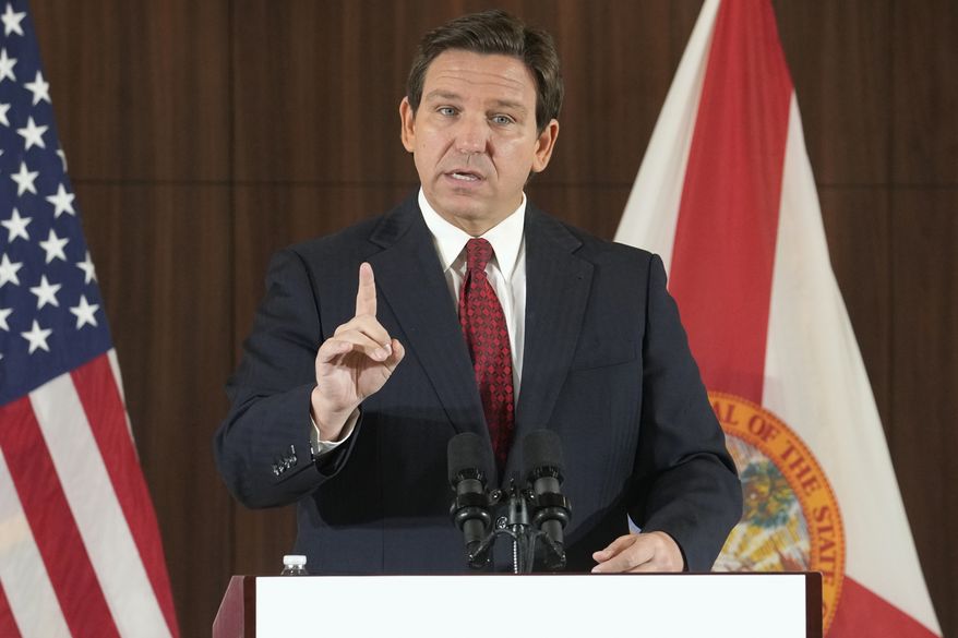 Florida Gov. Ron DeSantis gestures during a news conference, Jan. 26, 2023, in Miami. DeSantis and Florida lawmakers are proposing to make it easier to send convicts to death row by eliminating the requirement that juries be unanimous on capital punishment, a response to anger among victims’ families over a verdict that spared Marjory Stoneman Douglas High School shooter Nikolas Cruz from execution. (AP Photo/Marta Lavandier, File)
