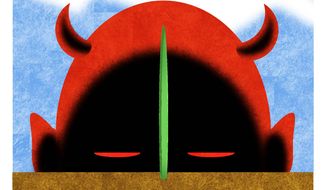 Illustration on devil in the details and Satan by Alexander Hunter/The Washington Times