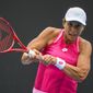 United States&#39; Varvara Lepchenko makes a backhand return to Japan&#39;s Mayo Hibi during a tuneup tournament ahead of the Australian Open tennis championships in Melbourne, Australia, Monday, Feb. 1, 2021. Lepchenko has had her doping suspension for use of a banned stimulant reduced from four years to 21 months as part of an agreement with the International Tennis Federation. (AP Photo/Andrew Brownbill, File)