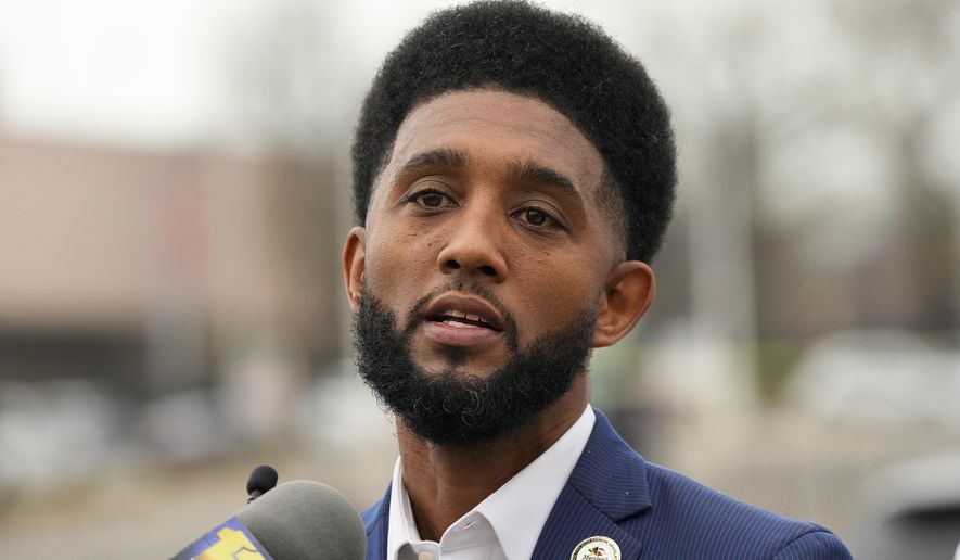 Mayor Brandon Scott speaks to reporters during a news conference in Baltimore on Wednesday, Jan. 4, 2023, at the site of a shooting near Edmondson Westside High School. (AP Photo/Julio Cortez) ** FILE **