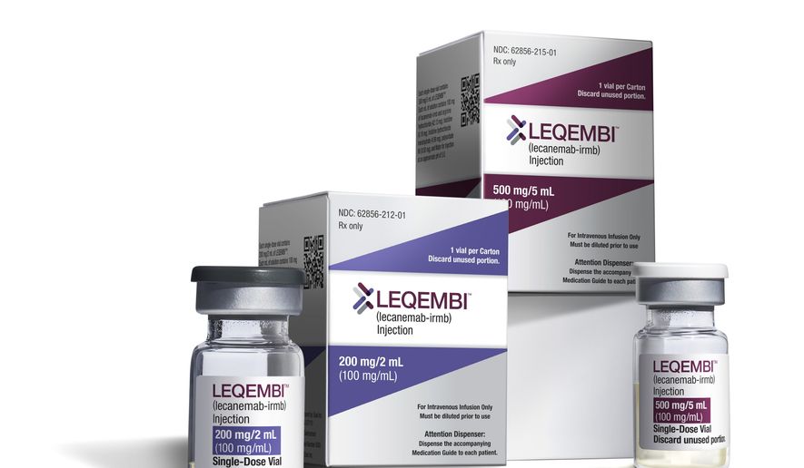 This Dec. 21, 2022, image provided by Eisai in January 2023 shows vials and packaging for their medication Leqembi. Leqembi, the first drug to show that it slows Alzheimer’s, was approved by the U.S. Food and Drug Administration in early January 2023, but treatment for most patients is still several months away. Two big factors behind the slow debut, according to experts, are scant insurance coverage and a long setup time needed by many health systems. (Eisai via AP, File)