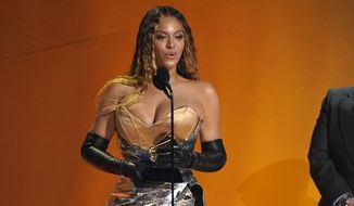 Beyonce accepts the award for best dance/electronic music album for &quot;Renaissance&quot; at the 65th annual Grammy Awards on Sunday, Feb. 5, 2023, in Los Angeles. (AP Photo/Chris Pizzello)