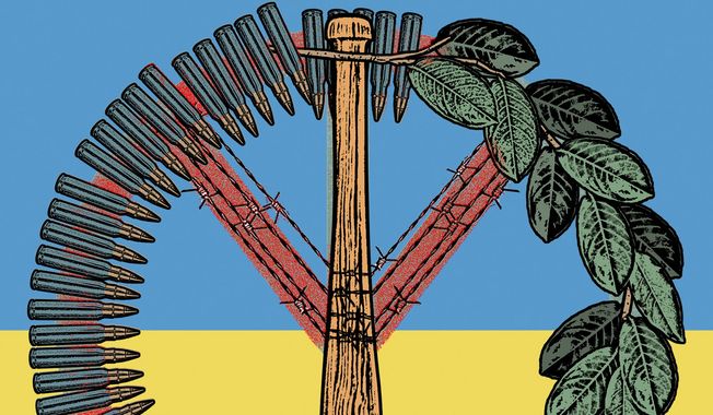 Ukraine war and peace illustration by Linas Garsys / The Washington Times
