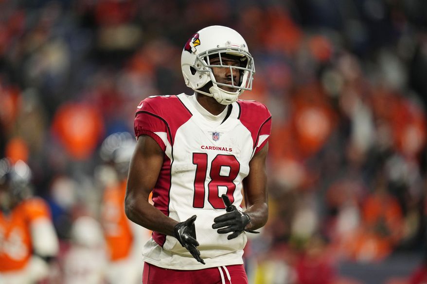 Arizona Cardinals wide receiver A.J. Green (18) looks on against the Denver Broncos during the second half of an NFL football game, Dec. 18, 2022, in Denver. Seven-time Pro Bowl receiver Green has decided to retire after 12 seasons in the NFL. (AP Photo/Jack Dempsey, File) **FILE**