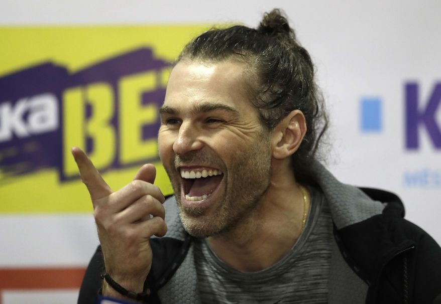 Jaromir Jagr smiles during a press conference at the Kladno Knights hockey club in Kladno, Czech Republic, on Feb. 1, 2018. The winger who’ll turn 51 on Feb. 15 scored again in the top Czech league for his Czech hometown club Kladno Knights on Sunday Feb. 5, 2023 in an away 5-4 loss to Trinec. The strike took his overall tally to 1,099, one more than Wayne Gretzky, to top of a scoring table of goals from top leagues and international tournaments although some of the competitions are hard to compare. (AP Photo/Petr David Josek) **FILE**