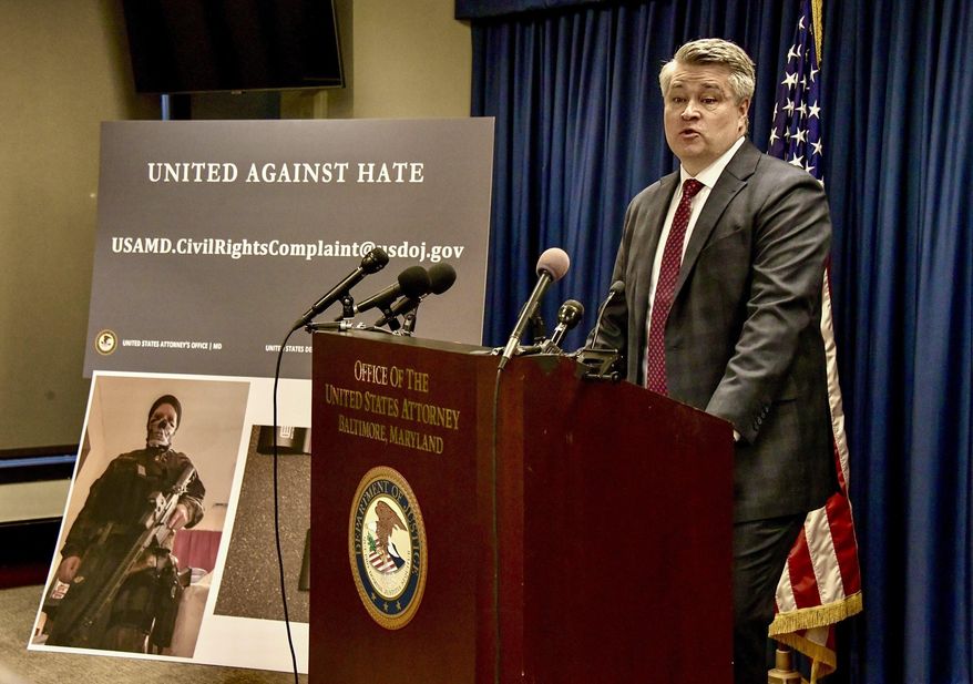 Thomas J. Sobocinski, special agent in Charge, FBI Baltimore Field Office, speaks during a news conference in Baltimore, Monday, Feb. 6, 2023. Sobocinski and Erek L. Barron, U.S. attorney for Maryland, announced the arrests and a federal criminal complaint charging Sarah Beth Clendaniel, of Catonsville, and Brandon Clint Russell, of Orlando, with conspiracy to destroy an energy facility. (Amy Davis/The Baltimore Sun via AP)