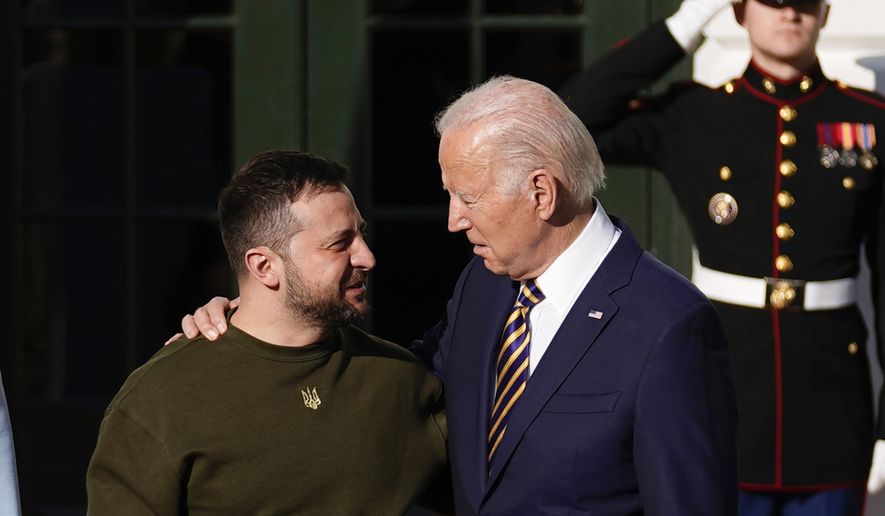 President Joe Biden welcomes Ukraine&#x27;s President Volodymyr Zelenskyy at the White House in Washington, Dec. 21, 2022. Expect lots of new faces and fresh political dynamics as President Joe Biden delivers this year’s State of the Union address. That will be coupled with attention to some old problems that have been brought back into painful focus by recent events. Biden on Tuesday night will stand before a joint session of Congress for the first time since voters in the midtem elections handed control of the House to Republicans. (AP Photo/Andrew Harnik, File)