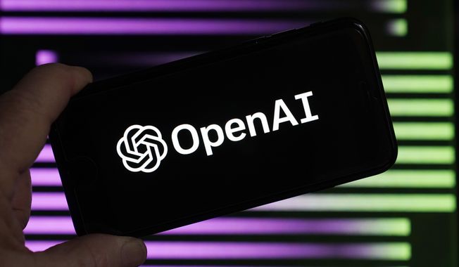 The logo for OpenAI, the maker of ChatGPT, appears on a mobile phone, in New York, Tuesday, Jan. 31, 2023.  (AP Photo/Richard Drew, File)