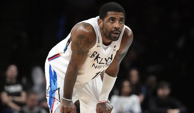 Brooklyn Nets&#x27; Kyrie Irving during the first half of an NBA basketball game against the Detroit Pistons Thursday, Jan. 26, 2023 in New York. All-Star guard Kyrie Irving has asked the Nets for a trade. He made the request after talks about a new contract did not go to his liking, a person told The Associated Press on condition of anonymity because talks were to remain private. It was first reported by ESPN and The Athletic. (AP Photo/Frank Franklin II, File) **FILE**