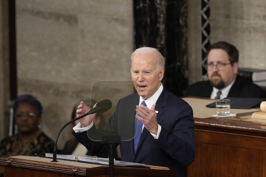 President Joe Biden delivers the State of the Union address to a joint session of Congress at the Capitol, Tuesday, Feb. 7, 2023, in Washington.(AP Photo/Susan Walsh)