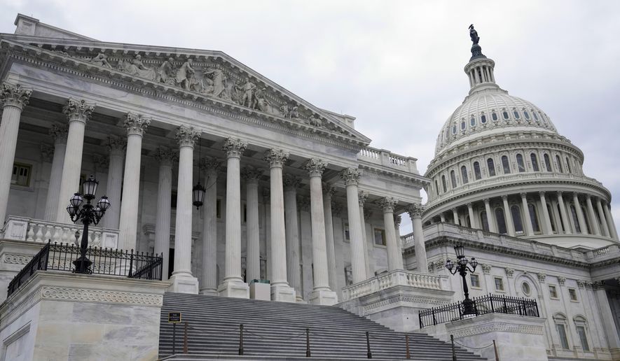 The House side of the U.S. Capitol is seen in Washington, Monday, Feb. 6, 2023. President Joe Biden on Tuesday night will stand before a joint session of Congress for the first time since voters in the midtem elections handed control of the House to Republicans. (AP Photo/Mariam Zuhaib)