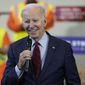 President Joe Biden delivers remarks on his economic agenda at a training center run by Laborers&#39; International Union of North America, Wednesday, Feb. 8, 2023, in Deforest, Wis. (AP Photo/Morry Gash)