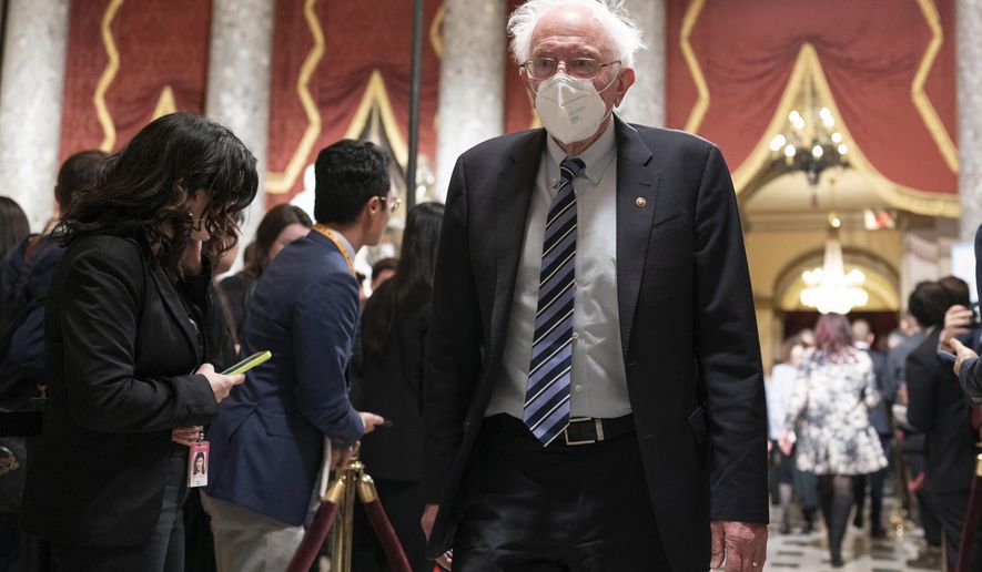 Sen. Bernie Sanders, I-Vt., leaves the House Chamber after President Joe Biden&#x27;s State of the Union address to a joint session of Congress at the Capitol, Tuesday, Feb. 7, 2023, in Washington. (AP Photo/Jose Luis Magana)