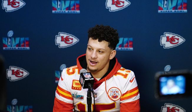 Kansas City Chiefs quarterback Patrick Mahomes speaks during an NFL football Super Bowl media availability in Scottsdale, Ariz., Tuesday, Feb. 7, 2023. The Chiefs will play against the Philadelphia Eagles in Super Bowl 57 on Sunday. (AP Photo/Ross D. Franklin)