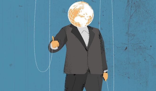 Illustration on Biden&#x27;s foreign policy by Linas Garsys/The Washington Times