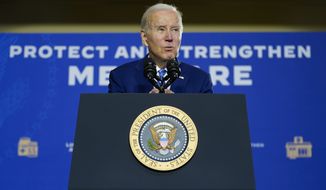 President Joe Biden speaks about his administration&#x27;s plans to protect Social Security and Medicare and lower healthcare costs, Thursday, Feb. 9, 2023, at the University of Tampa in Tampa, Fla. (AP Photo/Patrick Semansky)