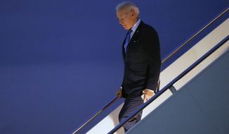 President Joe Biden steps off Air Force One, Thursday, Feb. 9, 2023, at Andrews Air Force Base, Md. Biden is returning to Washington after visiting Tampa to speak about his administration&#x27;s plans to protect Social Security and Medicare and lower healthcare costs. (AP Photo/Patrick Semansky)