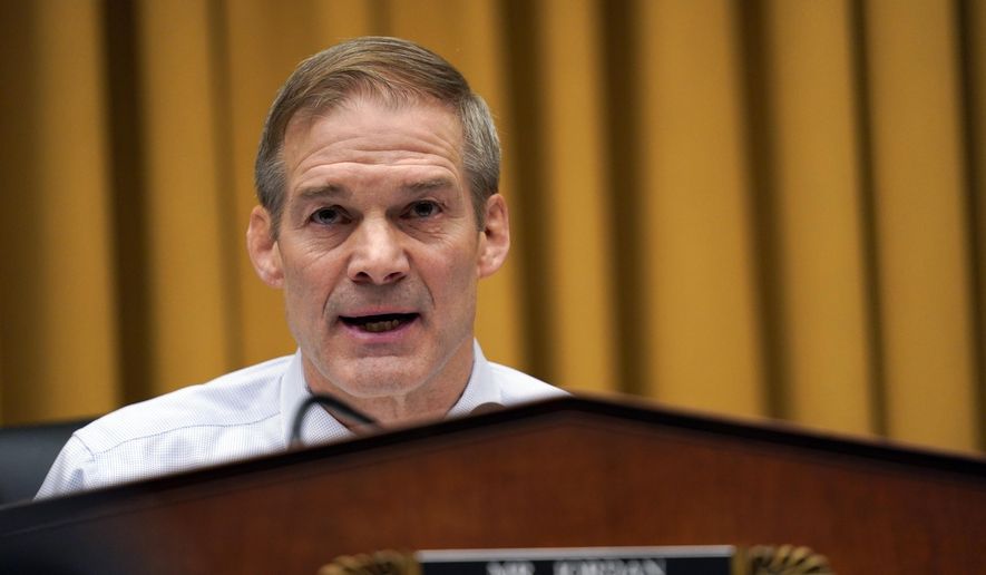 Chairman Jim Jordan, R-Ohio, speaks during a House Judiciary subcommittee hearing on what Republicans say is the politicization of the FBI and Justice Department and attacks on American civil liberties, on Capitol Hill, Thursday, Feb. 9, 2023, in Washington. (AP Photo/Carolyn Kaster) **FILE**