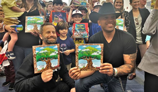 Country singer Coffey Anderson appeared with actor Kirk Cameron at a children&#x27;s library reading at the Bull Street Library Auditorium in Savannah, Georgia, on Feb. 9, 2023. (Photo courtesy Brave Books)