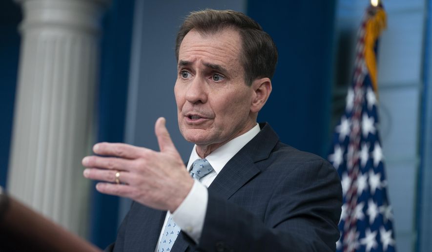 National Security Council spokesman John Kirby speaks during a press briefing at the White House, Monday, Feb. 13, 2023, in Washington. (AP Photo/Evan Vucci)