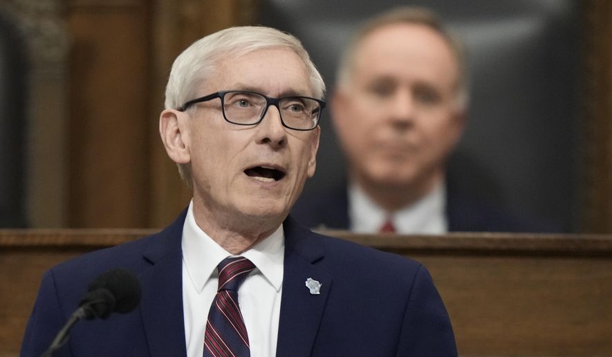 Wisconsin Gov. Tony Evers speaks during the annual State of the State address on Jan. 24, 2023, in Madison, Wis. On Sunday, Feb. 12, Evers' office released more specifics on how he plans to direct tax benefits toward low-income and middle-class Wisconsin earners under his executive budget. (AP Photo/Morry Gash) **FILE**