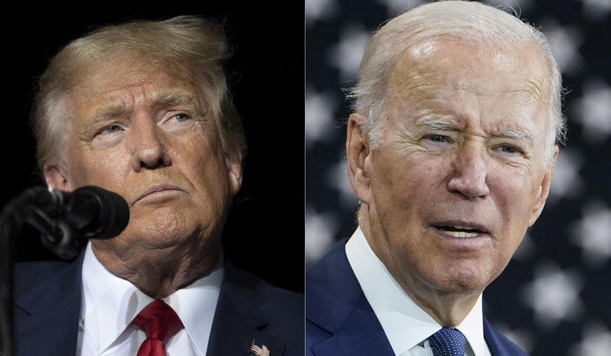This combination of photos shows former President Donald Trump, left, and President Joe Biden, right. Biden and Trump are preparing for a possible rematch in 2024. But a new poll finds a notable lack of enthusiasm within the parties for either man as his party&#x27;s leader, and a clear opening for new leadership. The poll from The Associated Press-NORC Center for Public Affairs Research finds a third of both Democrats and Republicans are unsure of who they want leading their party. (AP Photo/File)