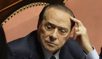 Forza Italia party leader Silvio Berlusconi at he Senate, in Rome, on Oct. 26, 2022. Former Premier Silvio Berlusconi was found not guilty Wednesday, Feb. 15, 2023, of witness tampering in the final trial related to the sexually charged “bunga bunga” parties at is villa near Milan while he was in premier&#x27;s office. (AP Photo/Andrew Medichini)