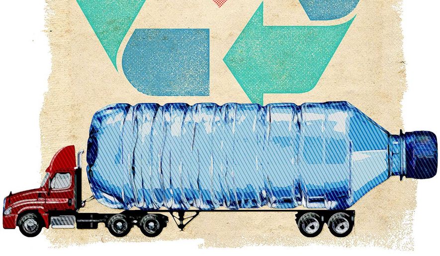Plastic bottles and plastic waste illustration by Greg Groesch / The Washington Times