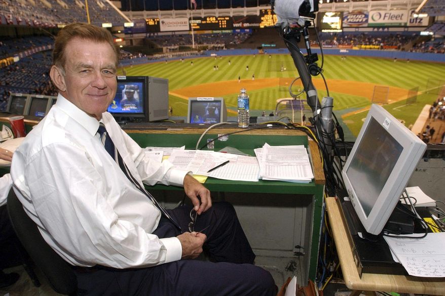 Baseball announcer Tim McCarver poses in the press box before the start of Game 2 of the American League Division Series on Oct. 2, 2003 in New York. McCarver, the All-Star catcher and Hall of Fame broadcaster who during 60 years in baseball won two World Series titles with the St. Louis Cardinals and had a long run as the one of the country's most recognized, incisive and talkative television commentators, died Thursday morning, Feb. 16, 2023, in Memphis, Tenn., due to heart failure, baseball Hall of Fame announced. He was 81. (AP Photo/Kathy Willens, File) **FILE**