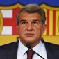 FC Barcelona club President Joan Laporta pauses during a news conference in Barcelona, Spain, on Aug. 6, 2021. Barcelona&#x27; reputation as one of soccer&#x27;s elite winners is in danger thanks to a scandal of its own making. Spanish soccer is in shock this week as a state prosecutor probes Barcelona&#x27;s payment of million of euros over several years until 2018 to a company that belonged to the vice president of the domestic refereeing committee. (AP Photo/Joan Monfort, File)
