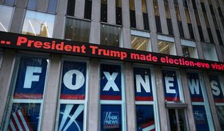 A headline about President Donald Trump is displayed outside Fox News studios, on Nov. 28, 2018, in New York. On Thursday, Feb. 16, the voting machine company Dominion filed court papers documenting that numerous Fox News personalities knew there was no evidence to support the claims peddled by Trump&#x27;s allies, but aired them anyway on the nation&#x27;s most-watched cable network. (AP Photo/Mark Lennihan, File)