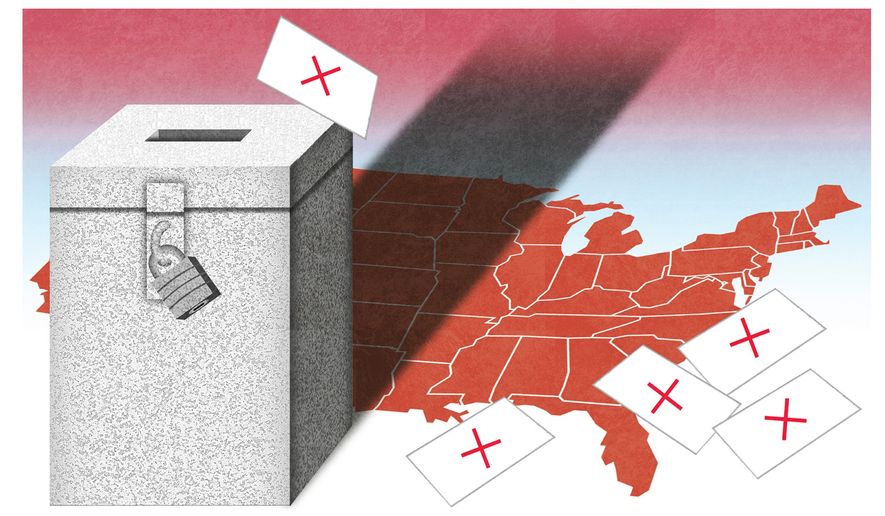 Illustration on the impact of elections by Alexander Hunter/The Washington Times