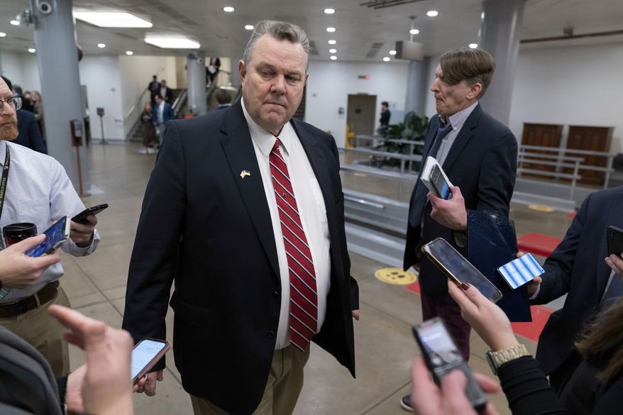 Sen. Jon Tester, D-Mont., talks to reporters after a closed-door briefing on the Chinese surveillance balloon that flew over the United States and was shot down off the coast of South Carolina, at the Capitol in Washington, Feb. 9, 2023. Tester says he'll seek reelection to a fourth term in 2024. The Democrat's announcement on Wednesday, Feb. 22, 2023, boosts his party's chances of holding the seat as it tries to hang on to a narrow Senate majority. (AP Photo/J. Scott Applewhite, File)