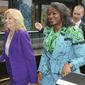 U.S. First lady Jill Biden, left, with Namibian First lady, Monica Geingos at State House in Windhoek, Namibia Wednesday, Feb. 22, 2023. Biden is in the country as part of a commitment by President Joe Biden to deepen U.S. engagement with the region. (AP Photo/Dirk Heinrich)