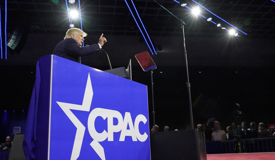 Former President Donald Trump speaks at the Conservative Political Action Conference (CPAC) in Orlando, Fla., on Feb. 26, 2022. (AP Photo/John Raoux) **FILE**