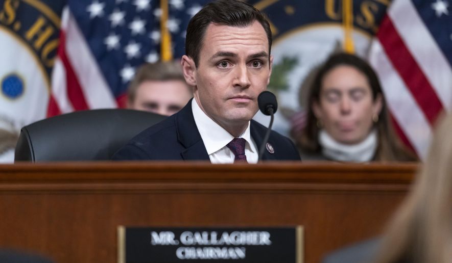 Chairman Mike Gallagher, R-Wis., leads a special House committee dedicated to countering China holds a hearing at the Capitol in Washington, Tuesday, Feb. 28, 2023. (AP Photo/J. Scott Applewhite)