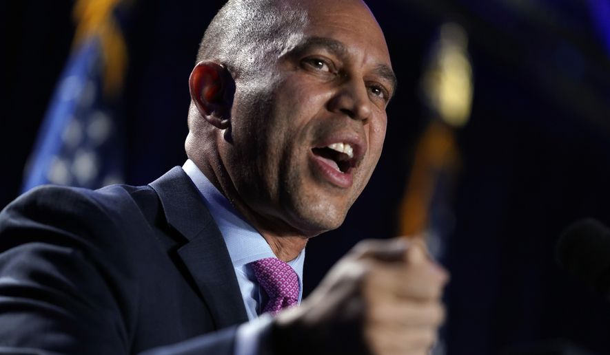 House Minority Leader Hakeem Jeffries of N.Y., speaks before President Joe Biden at the House Democratic Caucus Issues Conference, Wednesday, March 1, 2023, in Baltimore. (AP Photo/Evan Vucci)