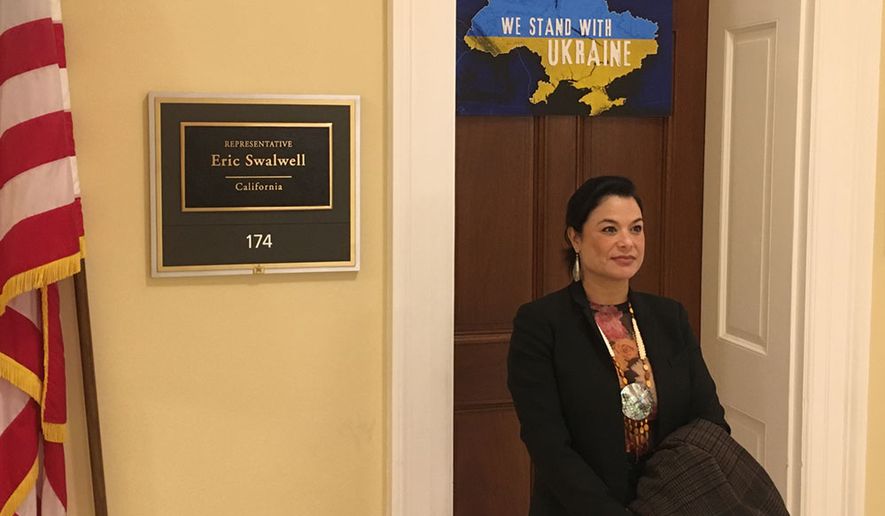 Charlene Nijmeh, chairwoman of the Muwekma Ohlone Tribe of the San Francisco Bay Area, urged lawmakers to sponsor legislation restoring the tribe&#x27;s federal recognition during a visit to Washington, D.C., in January 2023. (Courtesy the Muwekma Ohlone)