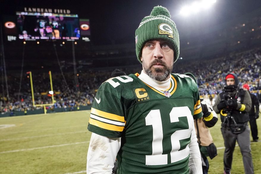Green Bay Packers&#x27; Aaron Rodgers walks off the field after an NFL football game against the Detroit Lions, Sunday, Jan. 8, 2023, in Green Bay, Wis. Rodgers says he will make a decision on his future “soon enough” as the four-time MVP quarterback ponders whether to play this season and if his future remains with the Packers. (AP Photo/Morry Gash, File) **FILE**