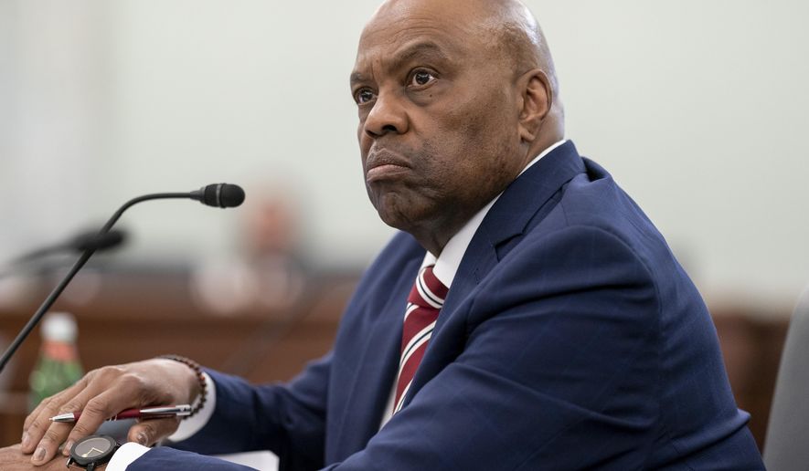 Phillip Washington, the nominee to become administrator of the Federal Aviation Administration, testifies before the Senate Commerce, Science and Transportation Committee, at the Capitol in Washington, Wednesday, March 1, 2023. (AP Photo/J. Scott Applewhite)
