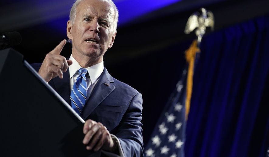 President Joe Biden speaks to the House Democratic Caucus Issues Conference, Wednesday, March 1, 2023, in Baltimore. (AP Photo/Evan Vucci)