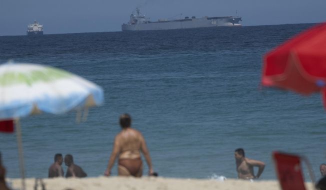 Iran&#x27;s military ship IRIS Makran floats off Arpoador beach in Rio de Janeiro, Brazil, Thursday, March 2, 2023. (AP Photo/Silvia Izquierdo)