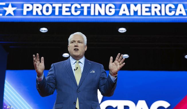 Matt Schlapp Chairman of the American Conservative Union speaks during Conservative Political Action Conference, CPAC 2023, at the National Harbor, in Oxon Hill, Md., Thursday, March 2, 2023. (AP Photo/Jose Luis Magana)