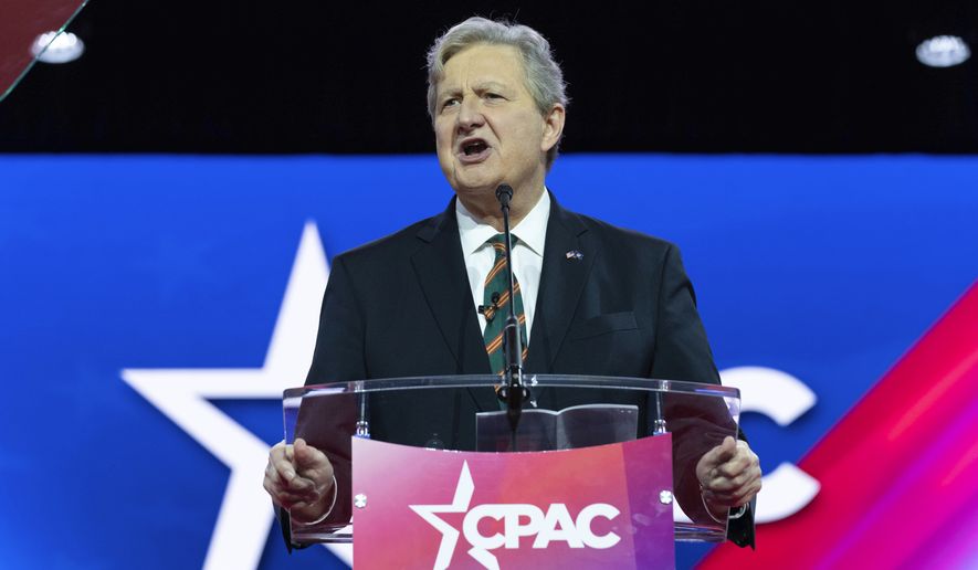 Sen. John Kennedy, R-La., speaks during Conservative Political Action Conference, CPAC 2023, at the National Harbor, in Oxon Hill, Md., Thursday, March 2, 2023. (AP Photo/Jose Luis Magana) **FILE**