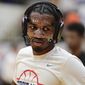 Detroit Mercy guard Antoine Davis warms up before an NCAA college basketball game against Youngstown State in the quarterfinals of the Horizon League tournament Thursday, March 2, 2023, in Youngstown, Ohio. (AP Photo/David Dermer) **FILE**