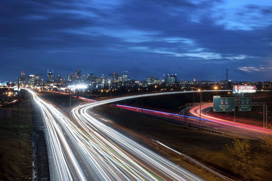 Traffic drives along I-24 and I-65 in Nashville, Tenn., Tuesday, Dec. 6, 2022. (Andrew Nelles/The Tennessean via AP) **FILE**