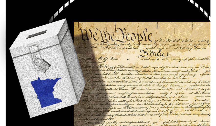 Illustration on a voting bill in Minnesota by Alexander Hunter/The Washington Times