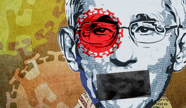 Fauci and the COVID-19 cover-up illustration by Greg Groesch / The Washington Times