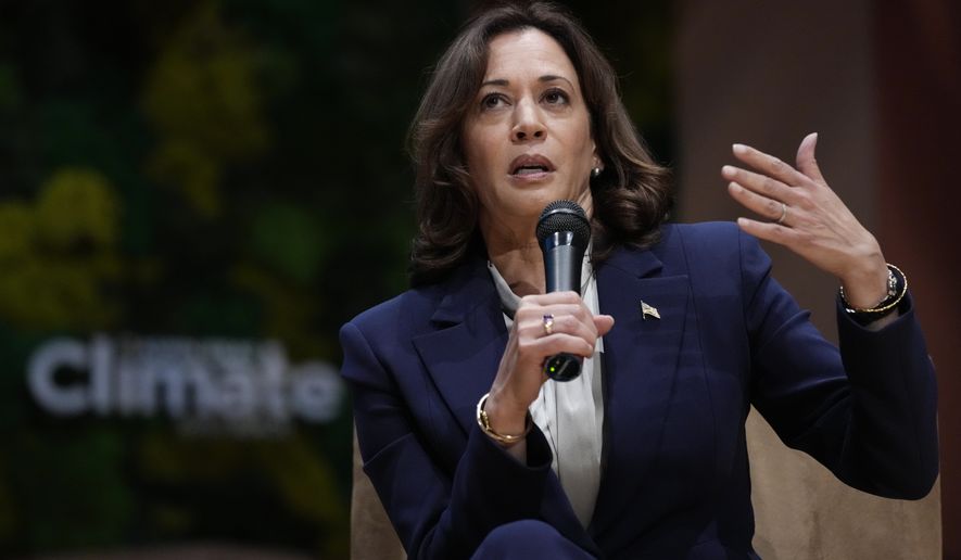 Vice President Kamala Harris speaks at the Aspen Ideas: Climate conference, Wednesday, March 8, 2023, in Miami Beach, Fla. The conference is co-hosted by the Aspen Institute and the City of Miami Beach.(AP Photo/Rebecca Blackwell)