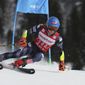 United States&#x27; Mikaela Shiffrin speeds down the course during an alpine ski, women&#x27;s World Cup giant slalom race, in Are, Sweden, Friday, March 10, 2023. (AP Photo/Alessandro Trovati)
